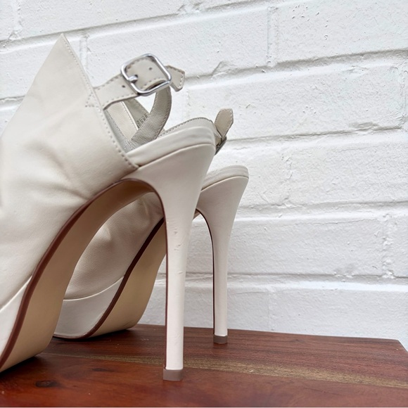Steve Madden Peep Toe Slouchy Sling Back Platform Stilettos in Cream, SZ 7.5 - Picture 4 of 9
